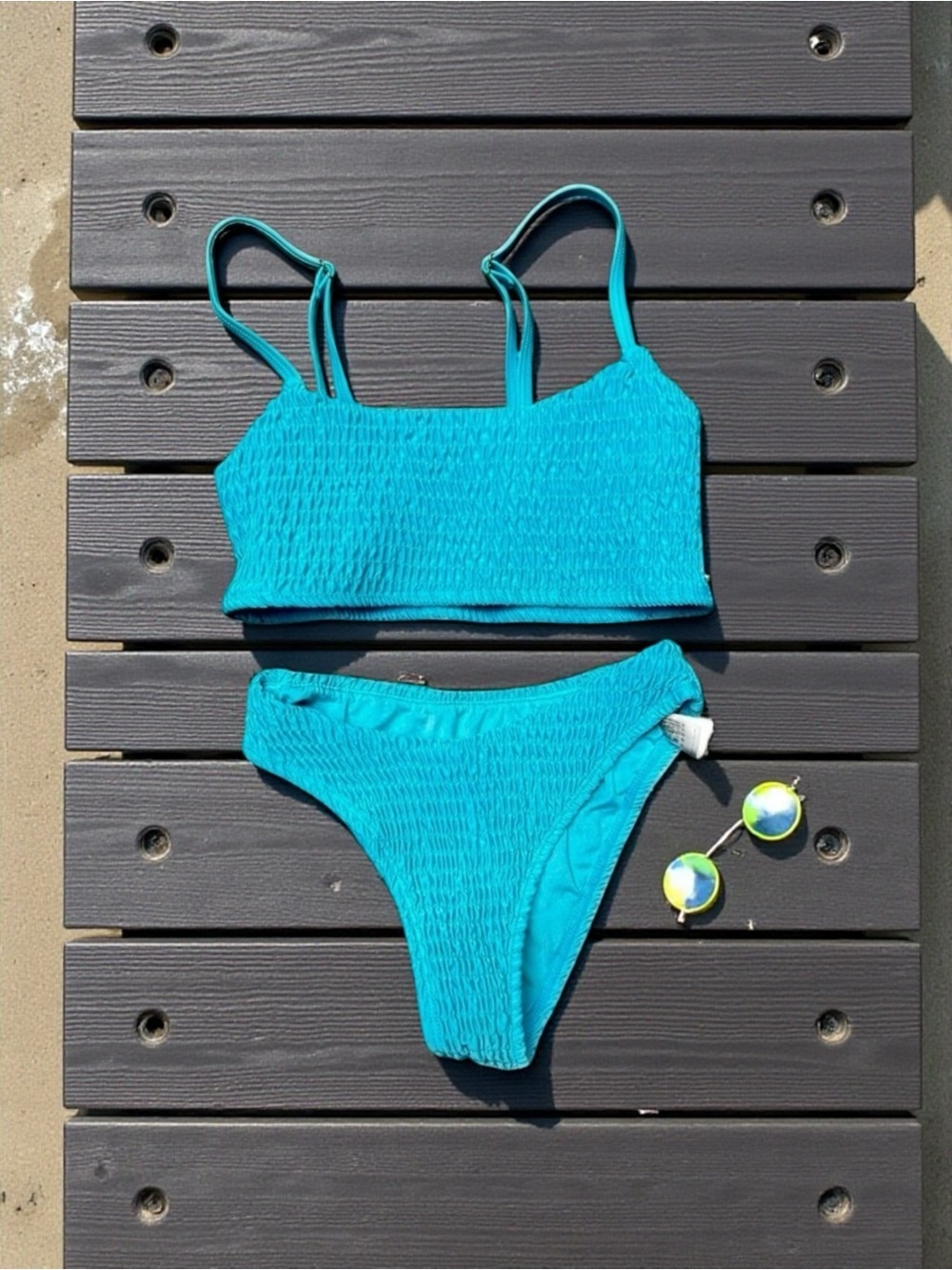🌻EUC Mosman Australia Havana Blue Smocked  Crinkle Two Piece Bikini Size XS